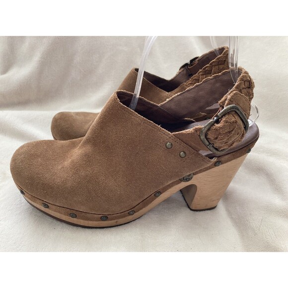 UGG Dafni Suede Clog Braided Strap Shearling Wood Heel 10 - Picture 10 of 14